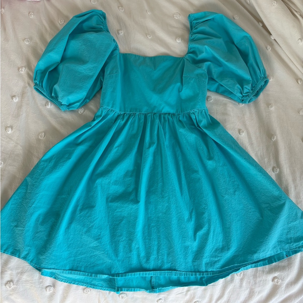 Target Blue Pleated Puff Sleeve Mini Dress